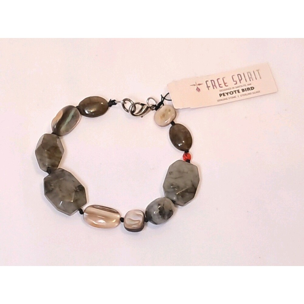 Peyote Bird Darker Tones Agate & Shell Nugget Beads Gemstones 7.5" Bracelet NWT